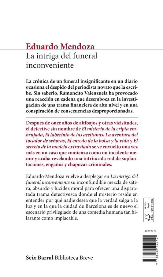 La intriga del funeral inconveniente | Eduardo Mendoza | Seix Barral