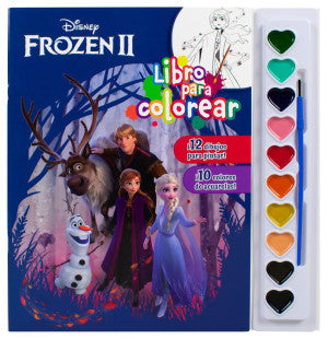 Disney Frozen 2. Libro para colorear (incluye 12 dibujos para pintar + 10 colores de acuarelas + un pincel)