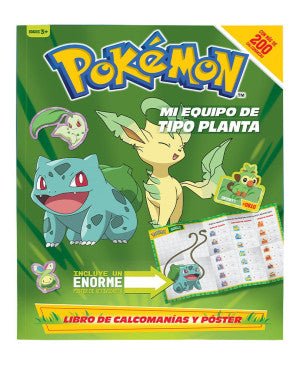 Pokémon mi equipo de tipo Planta. Libro de calcomanías y póster