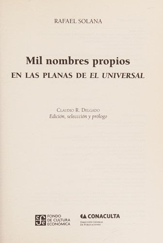 Mil nombres propios [Paperback] Solana, Rafael