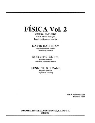 Fisica - Volumen 2 4 Edicion Ampliada Halliday, David and Resnick, Robert