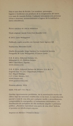 Notas suicidas de chicas hermosas [Paperback] Weingarten, Lynn